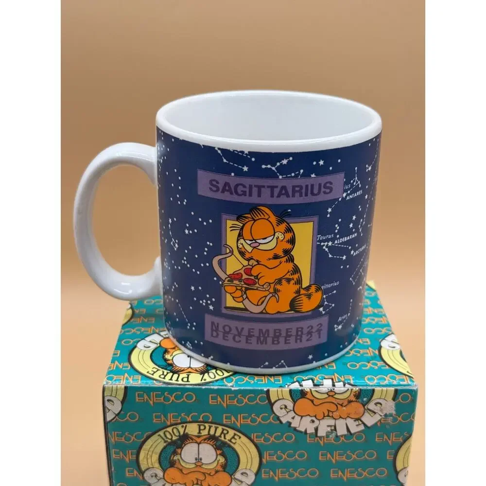 🐱 Vintage Garfield Sagittarius Zodiac Mug Enesco 1978 Korea w/ Box New
